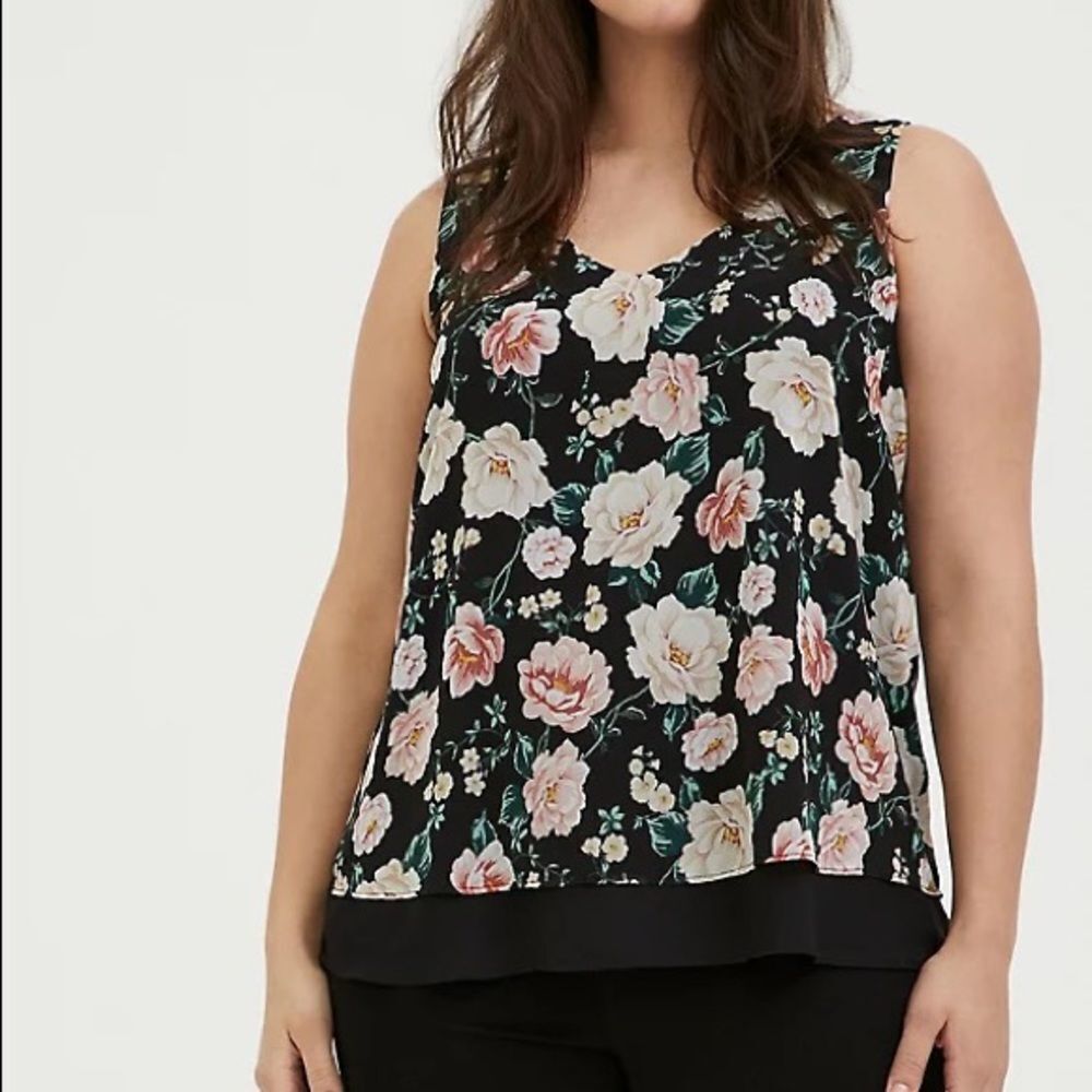 TORRID BLACK‎ FLORAL CHIFFON DOUBLE LAYER TANK BLOUSE